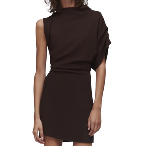 NWOT ZARA Brown asymmetrical draped ruched mini dress